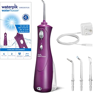 Waterpik Cordless Plus Water Flosser with 2 Pressure Settings, Dental Plaque Removal Tool Ideal for Travel or Small Bathrooms with Rechargeable Battery, Orchid (WP-465UK)