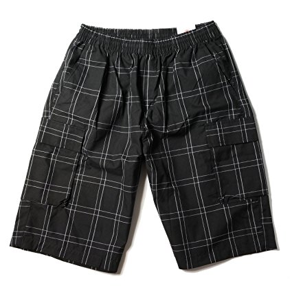 YAGO Men's Elastic Waist Shorts - Loose Fitting with Drawstring Checkered Pattern Below-the-Knee Cargo Shorts YG2613BC