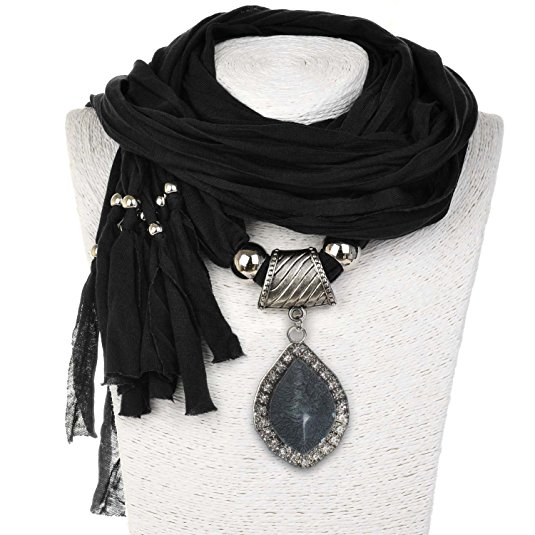 Charm Scarf Necklace SUMAJU Shawl Necklace Scarves Pendant Women Long Soft Bohemian Fabric Resin