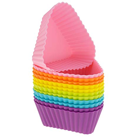 Freshware Silicone Cupcake Liners/Baking Cups - 12-Pack Muffin Molds, 2-6/8 inch Triangle, Six Vibrant Colors