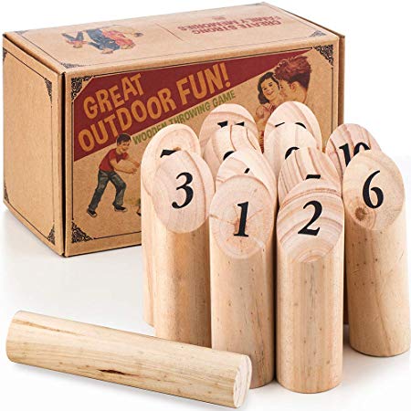 Ultimate Lawn Game for Family Outdoor Wooden Timber Toss – Viking Bowling Yard Number Games – Best Interactive Way to Develop Math Skills - Enjoy and Play Wooden Throwing Game - Includes Carry Bag