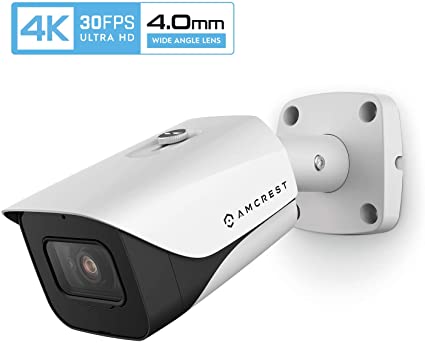 Amcrest 4K IP POE Outdoor Security Camera 30fps UltraHD, 164ft Night Vision, 4.0mm Narrower Lens, 87° Viewing Angle, (3840x2160) @30fps, W (IP8M-2597EW-4MM)