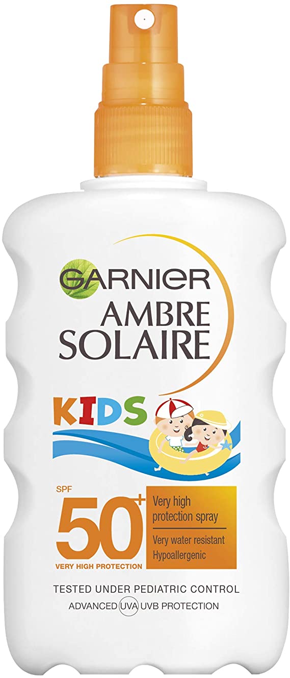 Garnier Ambre Solaire Kids Water Resistant Sun Cream Spray SPF50 , High Sun Protection Kids Suncream Spray SPF50  200 ml