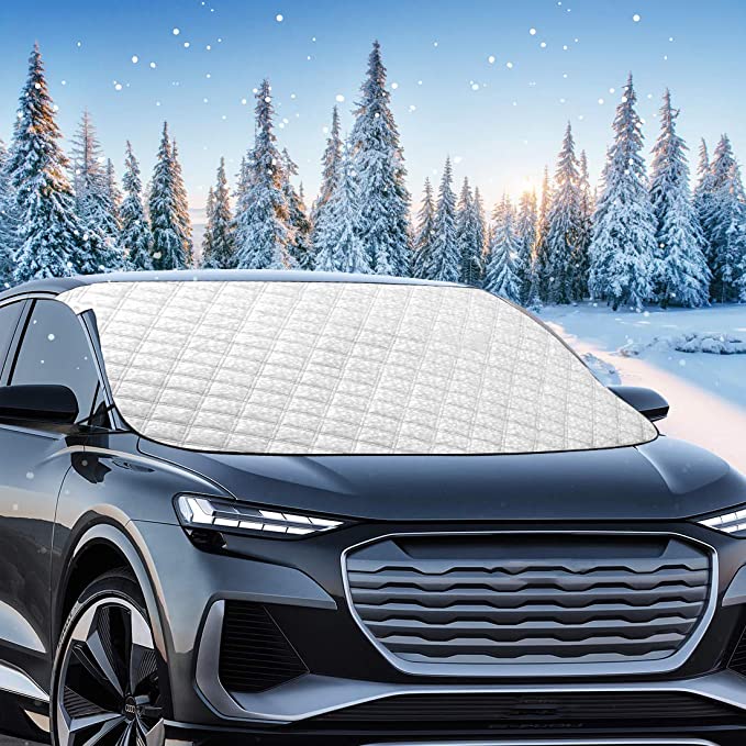 Mumu Sugar Windshield Snow Cover, 5 Layers 78.7"x48" Extra Large Wipers Protection, Snow,Ice,Sun Shade,Frost Defense,Magnetic Car Windshield Ice Snow Cover for Most Cars Trucks Vans and SUVs