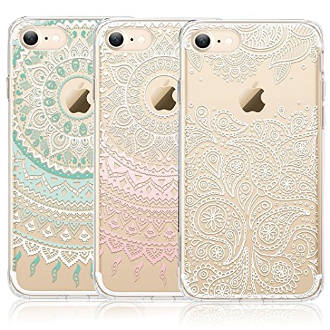 iPhone 7 Case, CarterLily [3-Pack] Ultra Thin Colorful Mandala Henna White Flower Cute Art Pattern TPU Rubber Flexible Slim Skin Soft Scratch Resistant Case for iPhone 7 (For iPhone 7 4.7'')