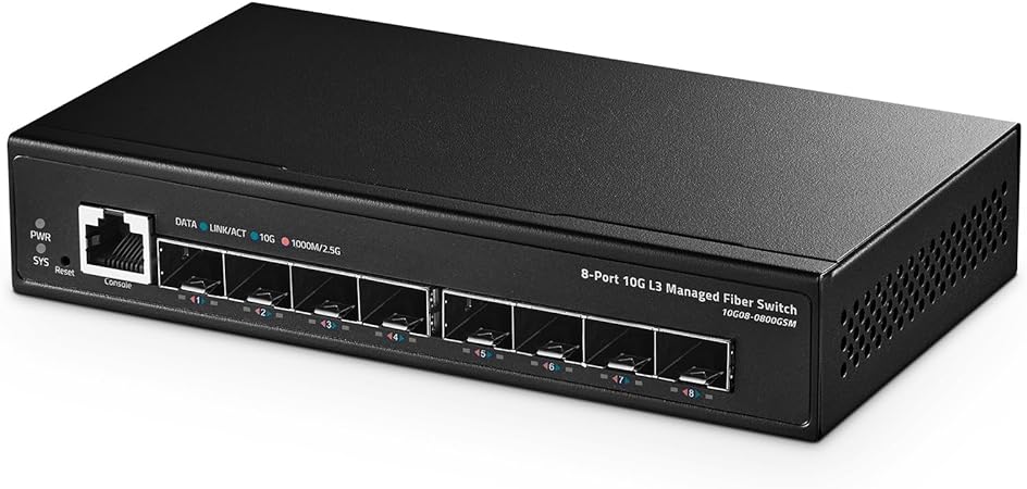 Binardat 8 Port 10 Gigabit SFP Managed Switch, Support 1G SFP and 10G SFP  Module, 160Gbps Bandwidth, L3 Web/CLI Managed, Metal Fanless Fiber Network Switch