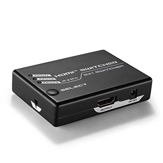 TNP 3 Port HDMI Switch Selector Box Supports 4K 60Hz, HDR, HDCP 2.2, Ultra HD UHD 4Kx2K @ 60Hz / 30Hz, 1080P, 3D, High-Speed HDMI Video Audio with Remote Control, Manual / Automatic Switching Hub