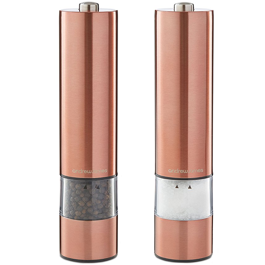 Andrew James Illuminated Electric Stainless Steel Salt and Pepper Mills, 2 Piece Grinder Set, Adjustible Grinder, One Touch Operation