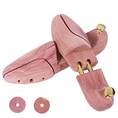 BEWISHOME Cedar Shoe Tree for Men Wood Wooden Shoe Shaper Fresh Adjustable w/ Twin Tube 1 Pair 7-13 KXC01