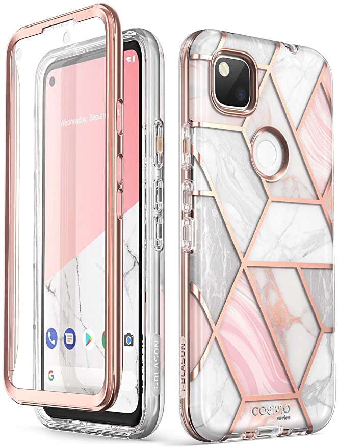 i-Blason Cosmo Series for Google Pixel 4a Case 5.8 inch (2020), Slim Full-Body Stylish Protective Case with Built-in Screen Protector (Marble)