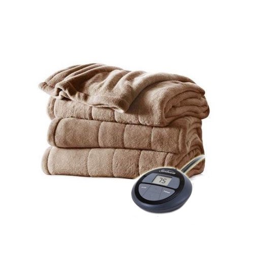 Sunbeam Channeled Velvet Plush Electric Heated Blanket Full Acorn