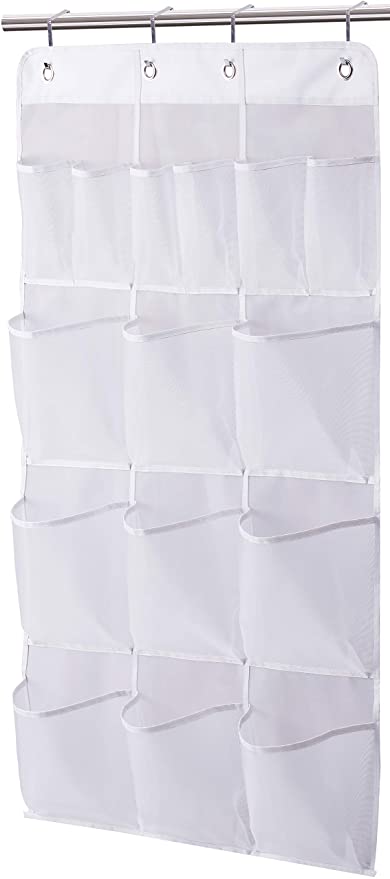 Misslo Mesh Shower Organizer Hanging 15 Pockets Bathroom Storage, Extra Large Capacity for Toiletry Accessories, White