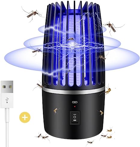 Lampe Anti Moustique, 2 en 1 Électrique Anti Moustique, 360 ° UV Tueur d'Insectes Électrique Lampe Anti Moustique Rechargeable Sûr et Efficace pour Camping Intérieur Extérieur Jardin Terrasse