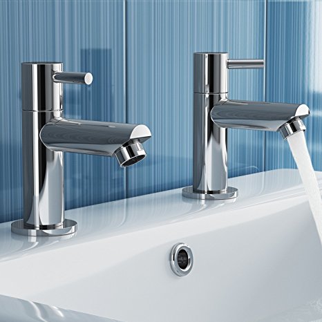iBathUK | Pair of Hot and Cold Basin Sink Mixer Taps Chrome Bathroom Faucets TB3011