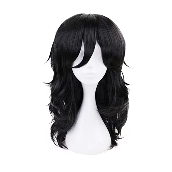 Kadiya Heat Resistant Medium Length Black Fluffy Cosplay Wig Anime Daiy Wear Hair