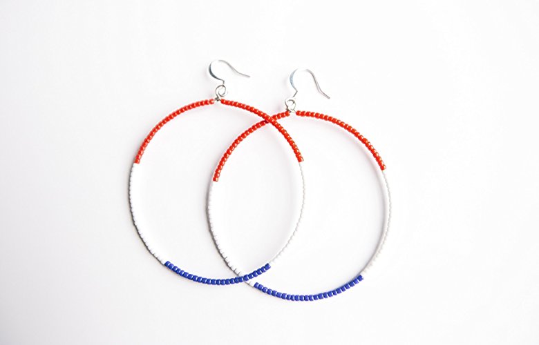 Red White and Blue Earrings for Women: Chicago Cubs and Fourth of July Inspired Accessory by Madres Jewelry.