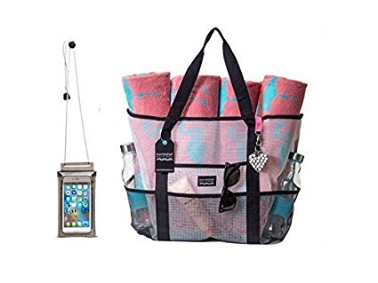 Bombshell Beach Bags - extra large beach totes with keychain, and universal pvc phone case.