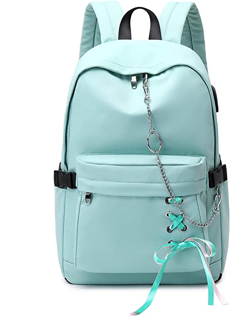 Joymoze Classic Backpack for Women Stylish School Backpack for Teen Girl Light Blue with Chain