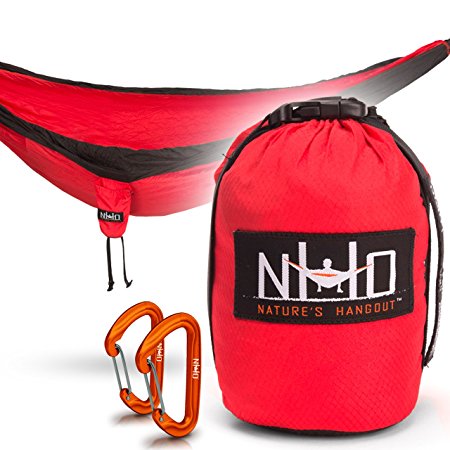 Premium Camping Hammock - Large Double Size, Portable & Lightweight. Aluminum Wiregate Carabiners Included. Ultralight Ripstop Parachute Nylon. Best For Backpacking, Travel, Beach, & Hiking