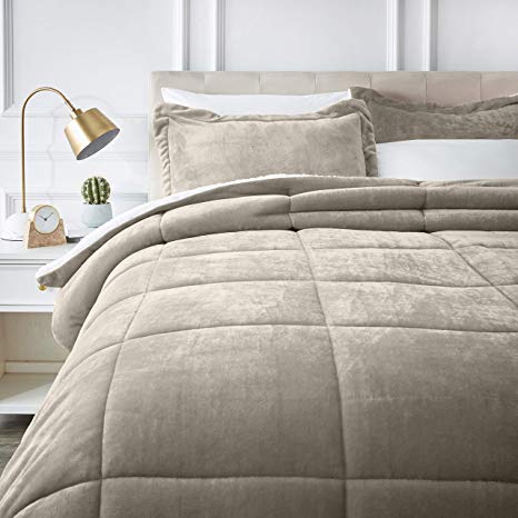 AmazonBasics Micromink Sherpa Comforter Set - Ultra-Soft, Fray-Resistant -  King, Taupe