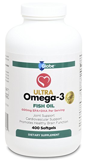 Ultra Omega 3 Fish Oil, (DHA 240mg   EPA 360mg Per Serving = 600 mg, 2000mg natural fish oil concentrate ) Per serving, 400 Softgels/Bottle