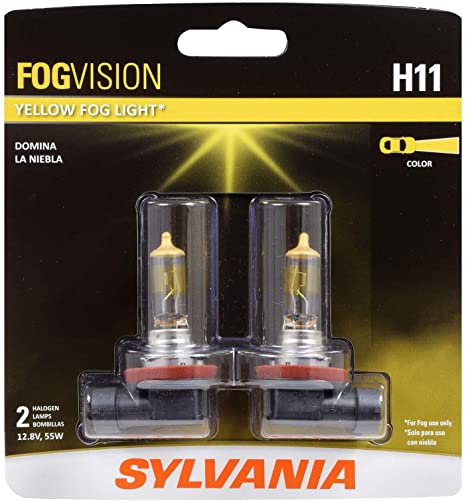 SYLVANIA - H11 Fog Vision - High Performance Yellow Halogen Fog Lights, Sleek Style & Improved Safety, Street Legal, For Fog Use Only (Contains 2 Bulbs)