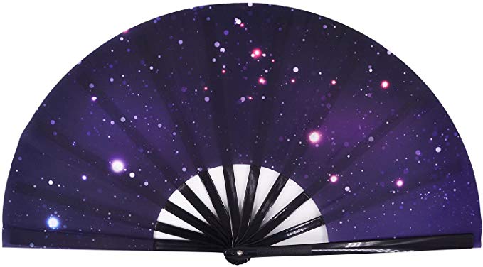 Amajiji Large Galaxy Folding Fan, Chinease/Japanese Folding Nylon-Cloth Hand Fan, Hand Folding Fans for Women/Men, Hand Fan Festival Gift Fan Craft Fan Folding Fan Dance Fan (AM3)