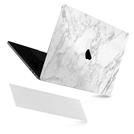 GolemGuard - Vinyl Decal Sticker Skin   Bundled w/ Semi-Transparent Keyboard Cover for Macbook Pro 13" (A1706 / A1708 ) with / with-out Touch Bar & ID [2016 Model] - (White / White Marble)