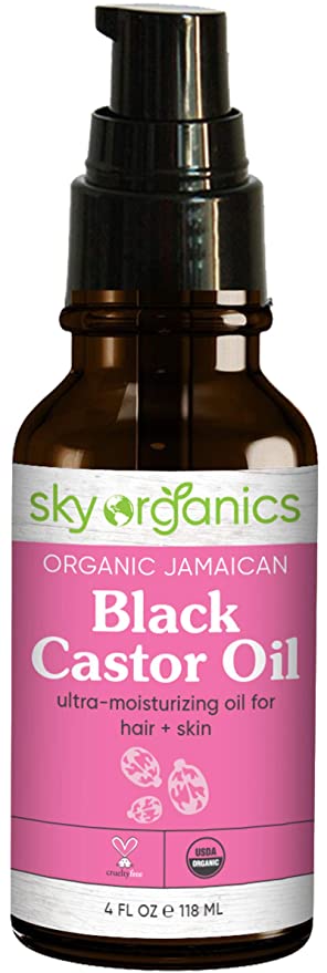 Organic Jamaican Black Castor Oil by Sky Organics (4 oz) USDA Organic 100% Pure Roasted Castor Oil Moisturizing Oil for Hair and Skin Oil Treatment Castor Oil Hair Mask Natural Skin Moisturizer