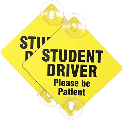 Student Driver Sign Student Driver Sticker Car Window Sign Student Driver Car Sign with Suction Cup for Car Window, 5 x 5 Inch (2 Pieces)