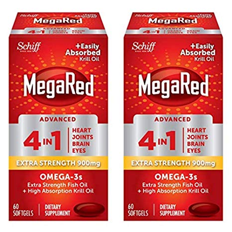 MegaRed Advanced 4in1 900mg, 120 softgels Value Pack (2 Bottles x 60 Each) - Concentrated Omega-3 Fish & Krill Oil Supplement