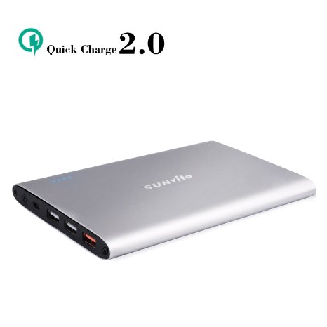 Sunvito 20000mAh Power Bank, Ultra-Slim Aluminum Intelligent Fast Charger QC2.0 with 5.5A 3 USB Output External Battery for Samsung Galaxy S6 / S6 Edge,HTC,Nexus 6 Tablets and More