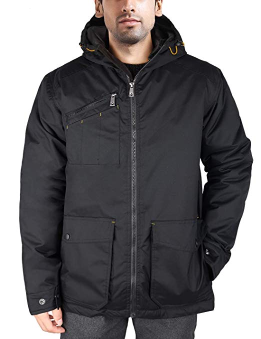 HARD LAND Men's Winter Work Jacket Rain Coat Waterproof Insulated Parka with Hood Outerwear