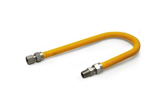 Flextron FTGC-YC-34-18P 18 Inch Flexible Epoxy Coated High BTU Gas Line Connector W/ 1 Inch Outer Diameter & 3/4 Inch FIP x 3/4 Inch MIP Fitting, Yellow/Stainless Steel, Excellent Corrosion Resistance