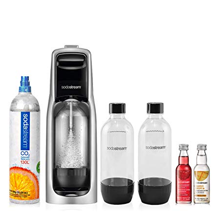 SodaStream Jet Sparkling Water Maker Bundle Kit, with 130 Liter CO2 Cylinder, Carbonating Bottles, and Fruit Drops