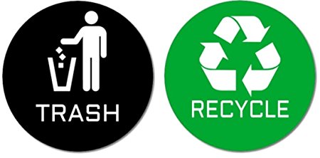 Recycle & Trash Premium Quality Stickers (1 Trash   1 Recycle Sticker) for Use on Trash Cans & Recycle Bins; 4" Round; Premium Quality - 6 "2 Pack" Combos to Choose From (Black Trash & Green Recycle)