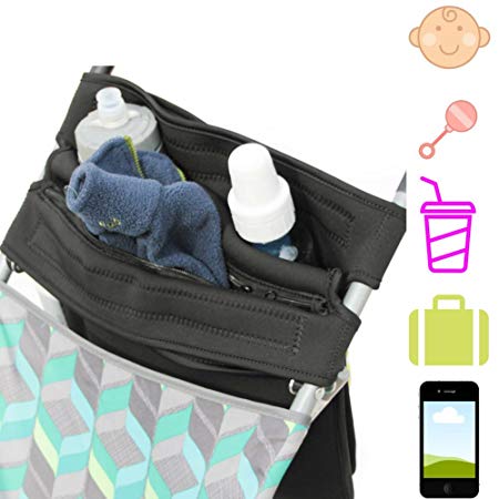 Mom's Favorite Stroller Organizer with cup holders | Stroller handlebar console | Baby Stroller Accessories | Stroller cup holder