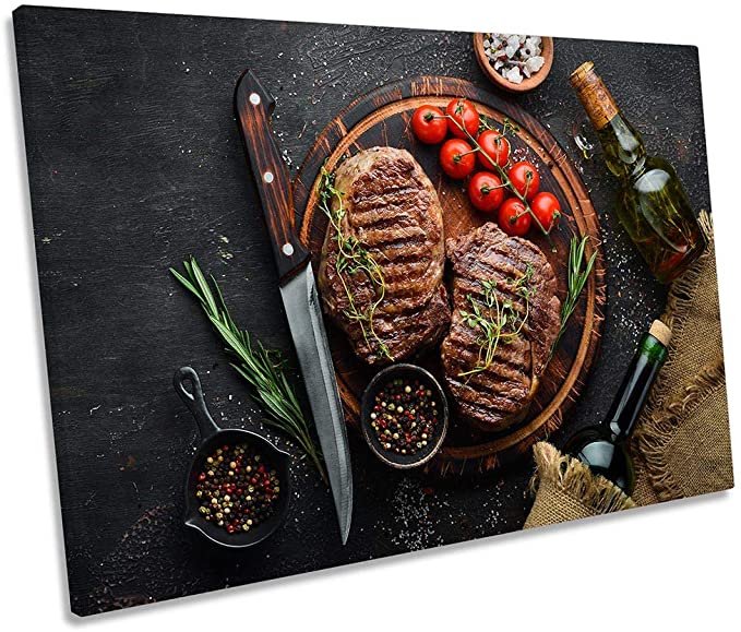 Canvas Geeks - Food Steak Grill Barbecue Multi-Coloured - 75cm wide x 50cm high SINGLE CANVAS WALL ART Picture Print