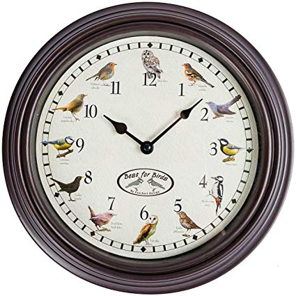 HOMESCAPES Bird Song Wall Clock with 12 Bird Images Sounds on the Hour
