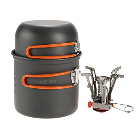 TOMSHOO Outdoor Cookware Camping Pan Pot with Mini Camping Stove for Hiking Camping Picnic