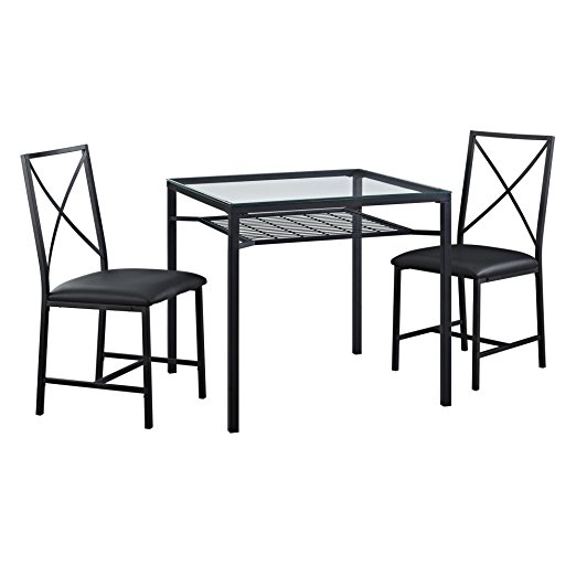 Dorel Living 3Piece Metal & Glass Dinette, black