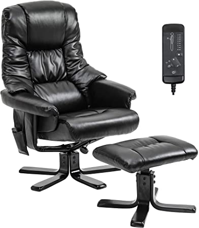 Leather Recliner Chair with Ottoman,Recliner Ottoman Set,360 Degree Swivel Recliners for Living Room,Sillon Reclinable,Overstuffed Padded TV Chairs with Massage,Bentwood Base,Black