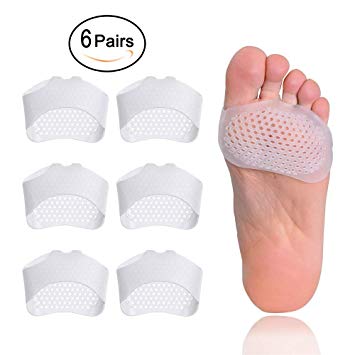Supcare Gel Foot Pads for Ball of Foot, Silicone Mortons Neuroma Pads 6 Pairs, Clear Ball of Foot Cushions, Forefoot Cushioning Metatarsals Pads Sesamoid for Women/Men
