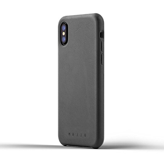 iPhone X case, [One-Of-a-Kind Luxury Rugged Leather Case] MUJJO FULL LEATHER Super Slim Clean Silhouette Drop Proof Cover, Genuine Japanese Suede, Covered Buttons, Protective Screen Bezel (Grey)