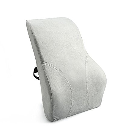 Kingta Memory Foam Back Cushion With Dual Adjustable Straps Design for Lower Back Pain and Tightness Relief,Best for Office,Home and Car(Gray)