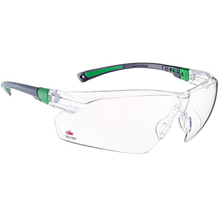 NoCry Safety Glasses with Clear Anti-Fog and Anti-Scratch Wrap-Around Lens and No-Slip Grips, UV400 Protection. Black & Green Frames