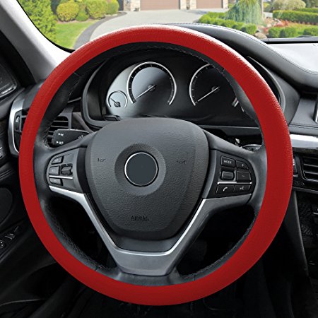 FH Group FH3001RED Red Steering Wheel Cover (Silicone Snake Pattern Massaging grip in Color-Fit Most Car Truck Suv or Van)