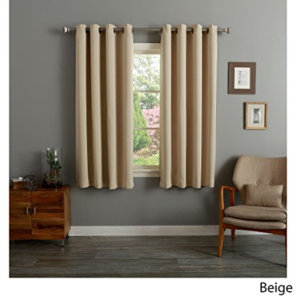 RHF Blackout Thermal Insulated Curtain - Antique Bronze Grommet Top for bedroom 52W by 63L Inches-Beige