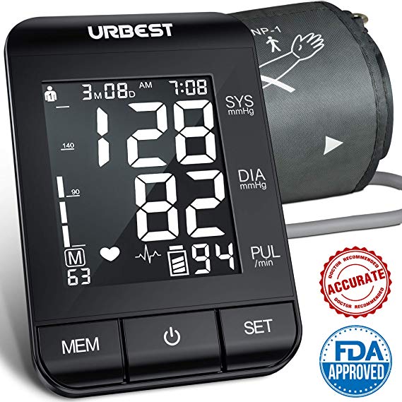 URBEST Blood Pressure Monitor - Accurate Digital BP Machine Extra Large Upper Arm Blood Pressure Cuff with Large Backlit Display,2-Users 180 Memory Automatic High Blood Pressure Detector for Home