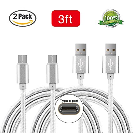 USB Type C Cable 3ft,Charger Cable for Samsung Galaxy S8 ,S8 plus Google Pixel, Pixel XL, Nexus 5X / 6P, LG G5, One Plus 2, MacBook, ChromeBook Pixel, and More Type-C Devices(2Pack)(Gray)